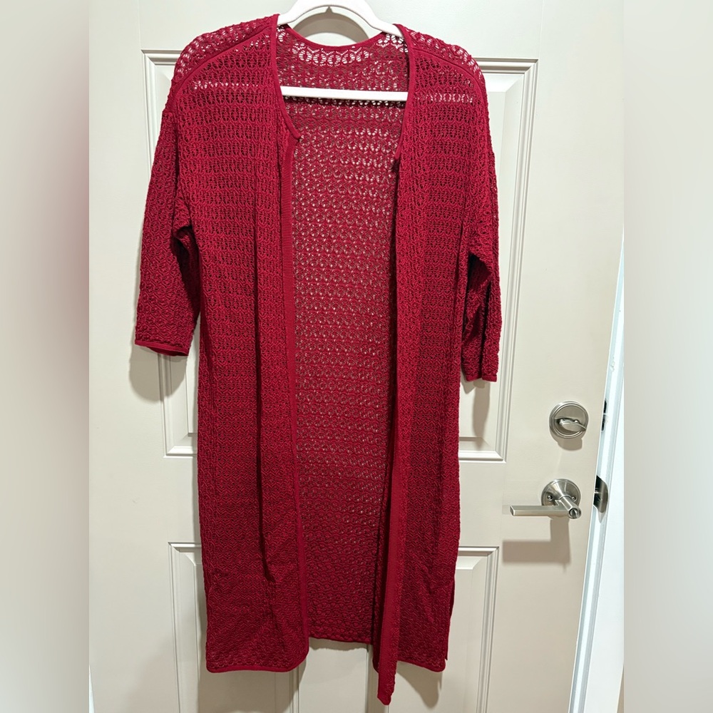 J. Jill Red Open-Front Cardigan with side slits*